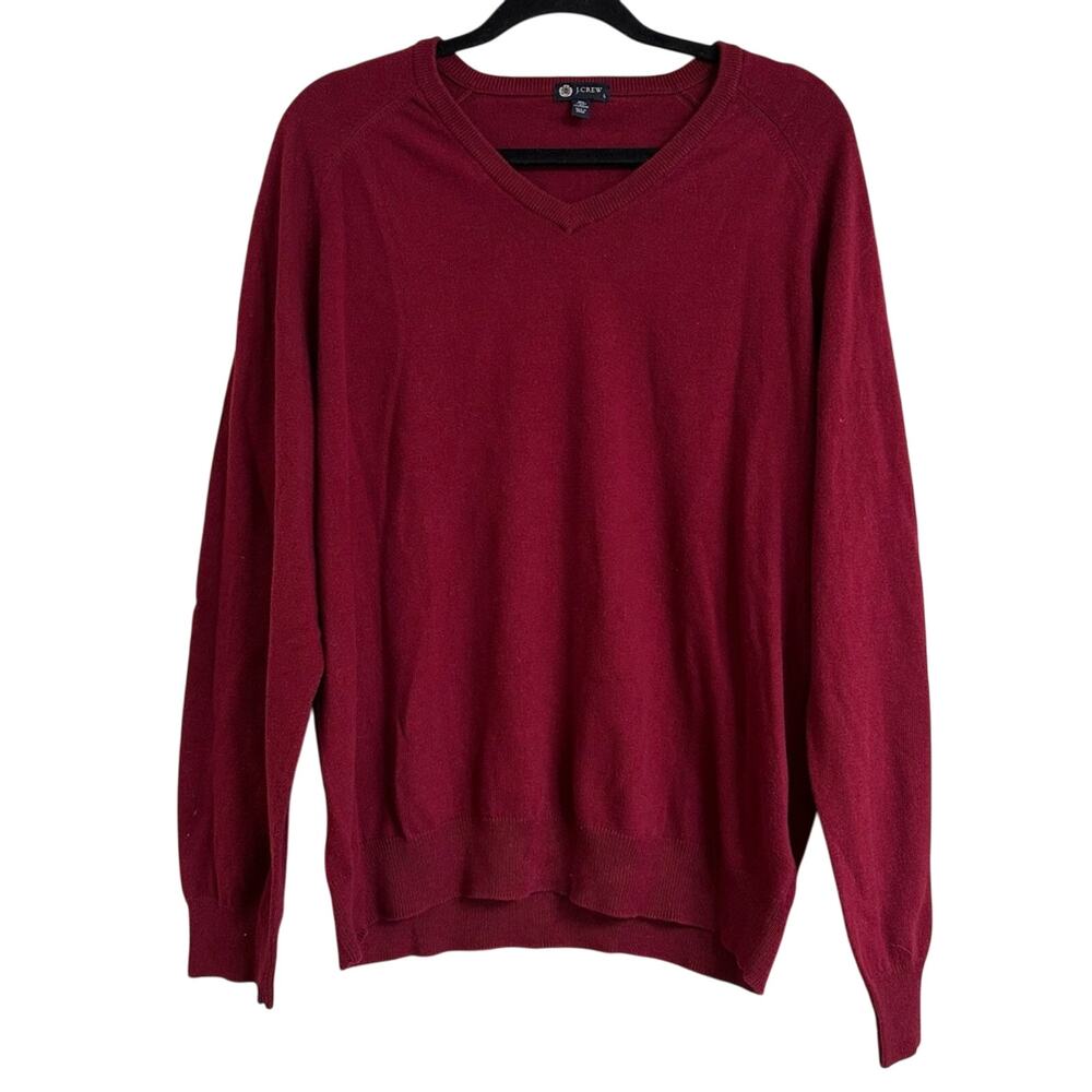 J Crew Men's V-Neck Cotton Cashmere Blend Red Large Preppy Academia Collegiate